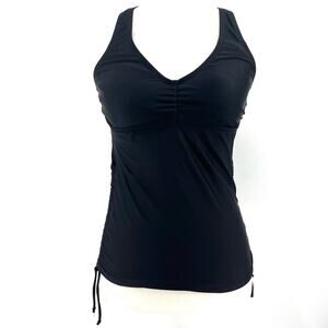 Popina Women's Black Ruched Drawstring v-neck swim top (XS)